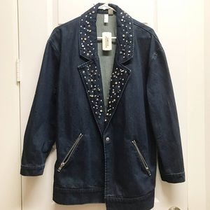 Gem Studded Oversized Denim Jacket - Dark Wash
